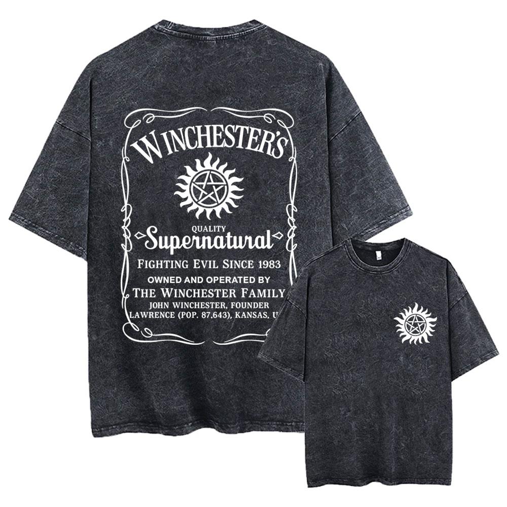 Hot Sale Supernatural Vintage Washed T-shirt Men Women Casual Retro Cotton T Shirts Unisex Casual Oversized T-shirts Streetwear