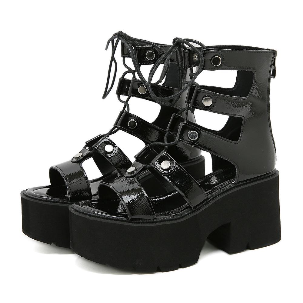 

Gdgydh/женские сандалии на массивной платформе на высоком каблуке, модные летние туфли-гладиаторы с открытым носком, ремешком на щиколотке и застежкой-молнией, декор из металлических бусин 43 чёрный