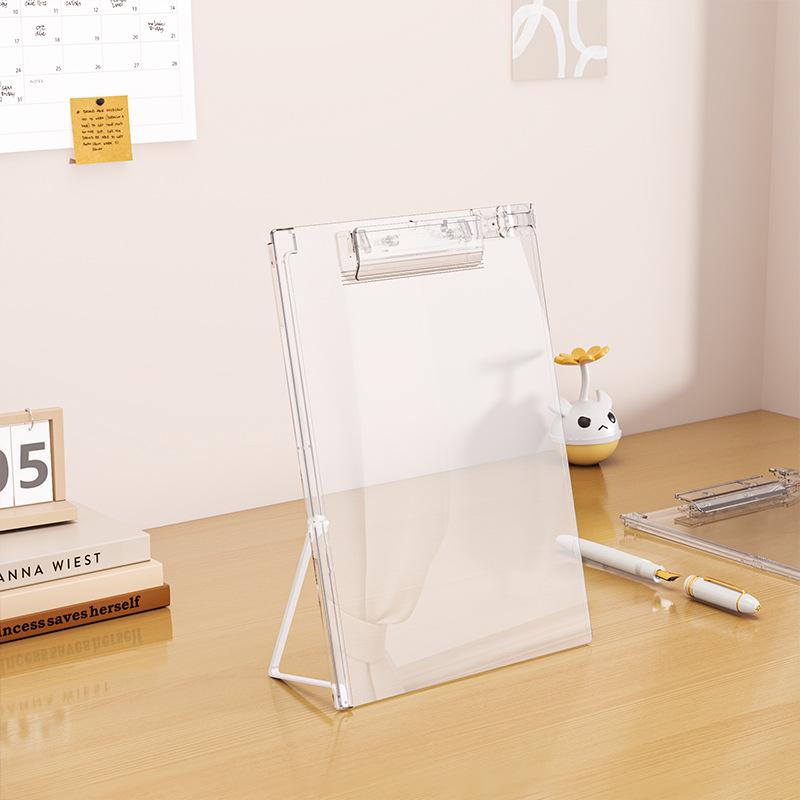 Stand-Up Acrylic Clipboard: A4 Exam Paper Pad, Student Desk Writing Board with File Holder