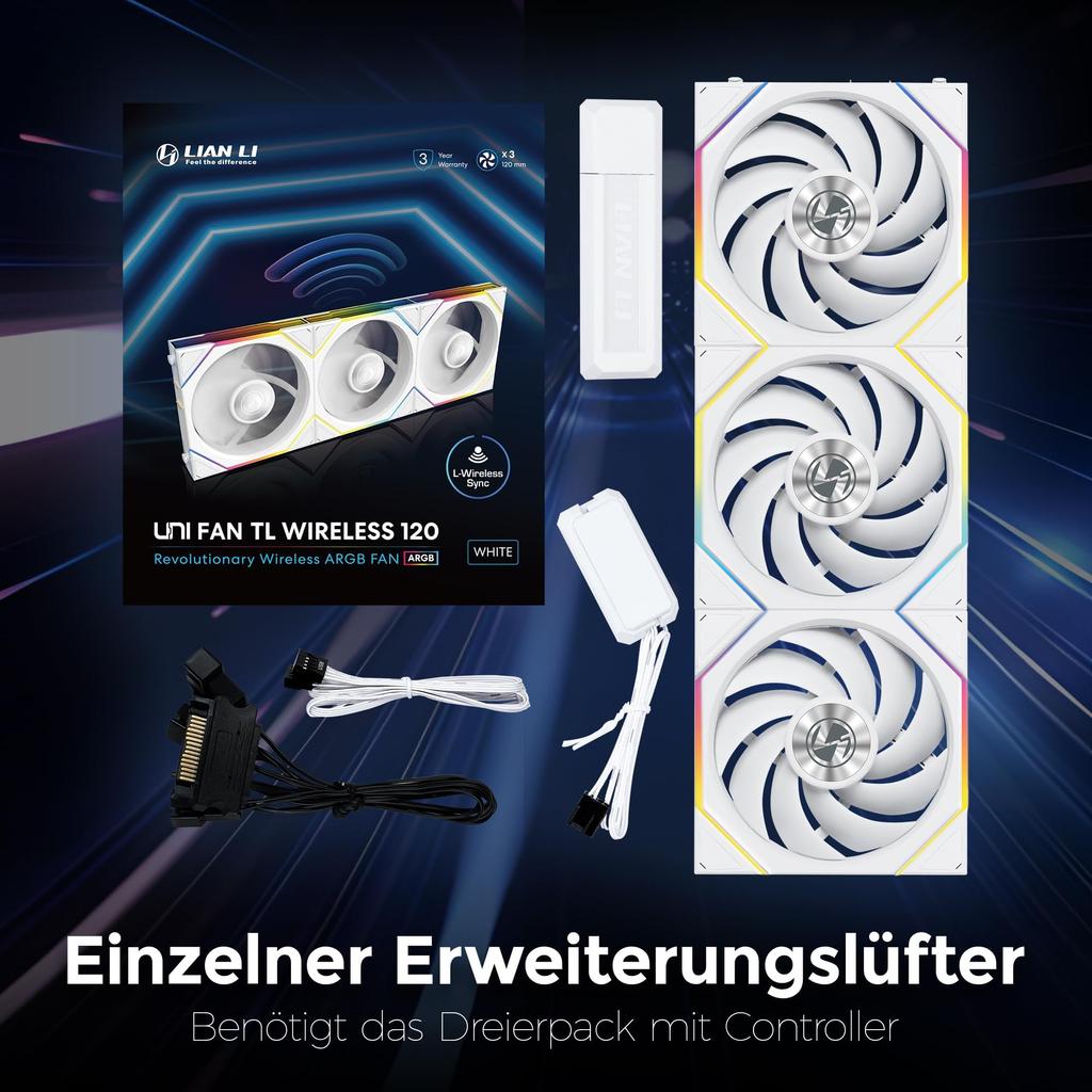 LIANLI 120mm ARGB Case Fan UNI FAN TL Wireless 120 WT Triple Pack Wireless No Cable Management Required FDB LCP Fan Blade Official Japanese