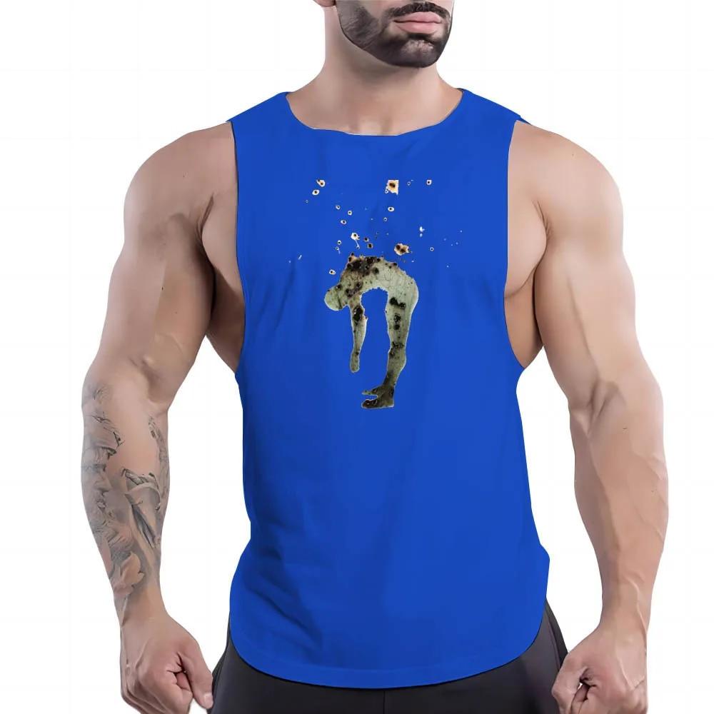 Letní pánské fitness venkovní sportovní tričko s kulatým výstřihem a 2D potiskem grafiky jaderné kontaminace, pohodlné bez rukávů