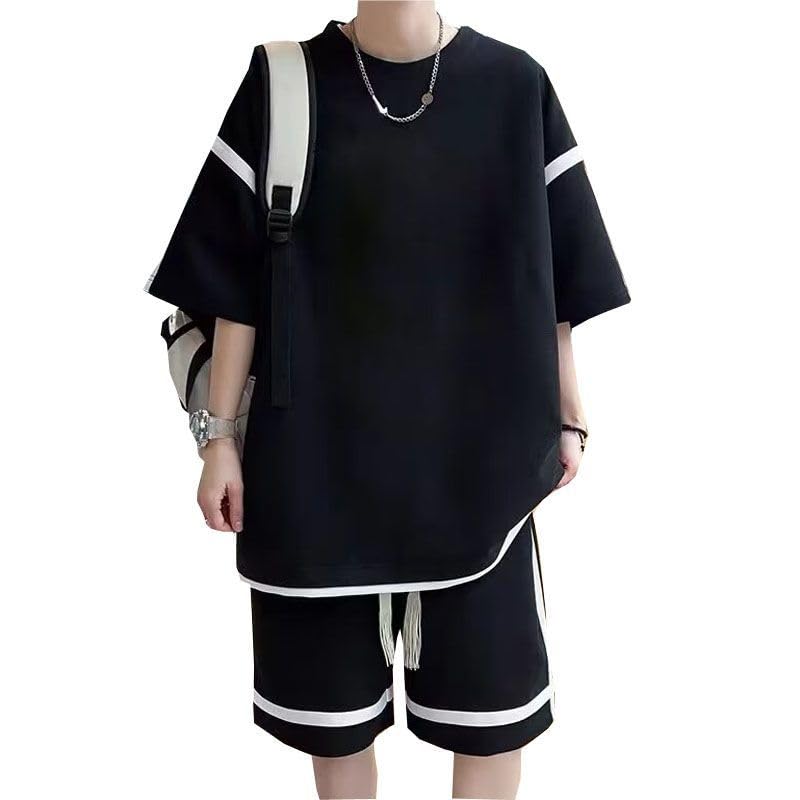 

BUTMYJ Short Sleeve and Pants Plus Sizes Loose Tracksuit Top and Solid Summer Loungewear Black Size 2XL Men s T-Shirt Set, Available, Stylish, Fit,