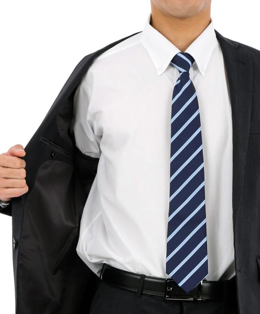 [willmatch] One-touch Tie for Business, Interviews, Job Hunting, Recruitment, Etc. Striped Navy Blue Men's Tie A511 ([1 Piece] Style-B)