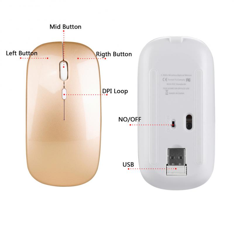 RYRA 2.4G Wireless Mouse USB Rechargeable Charging Mouse Ultra-Thin Silent Mute Office Notebook Mice