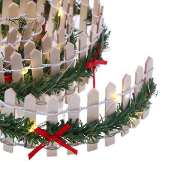 Miniatyr eventyrhagegjerde med 3 moduser LED-lys Røde sløyfer Liten kraftig tredekorasjon Mikrolandskapslayoutrekvisitter