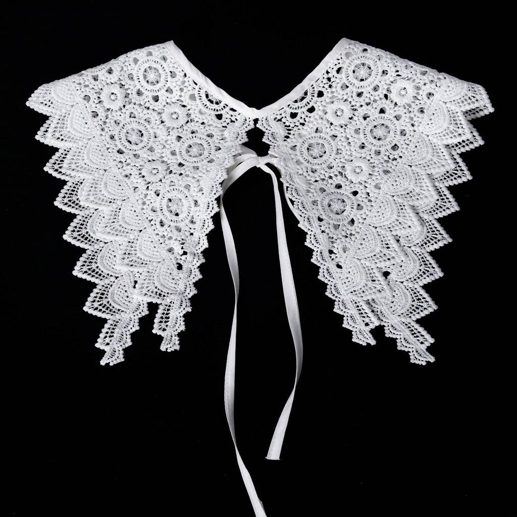 Hollowout Embroidery Flower False Collar Capelet Floral Lace Elegant Detachable Shawl for Collarless Blouse and Dress