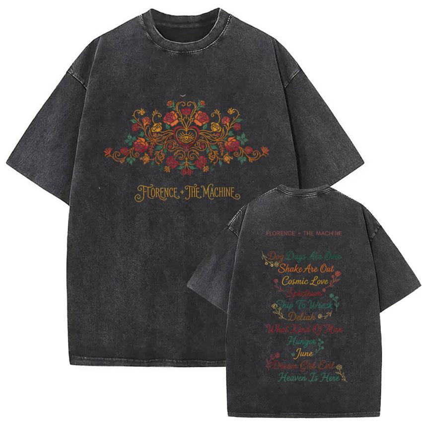 Florence and The Machine Tour  Vintage Washed T Shirt Men Women Harajuku Aesthetic Oversized Cotton Tshirts Yk Streetwear