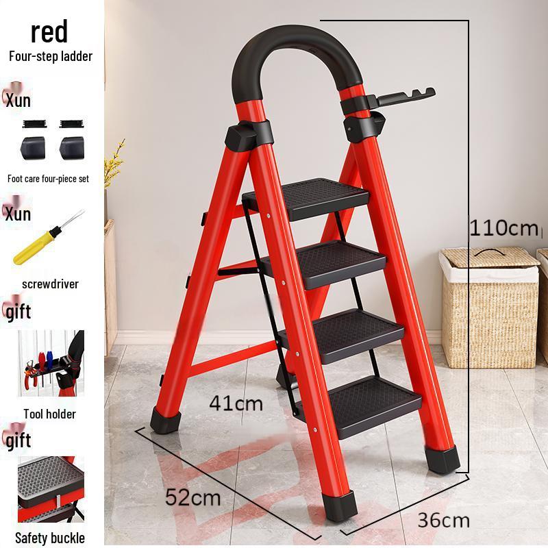 Multi-Functional Carbon Steel Folding A-Frame Telescopic Step Ladder for Indoor Use
