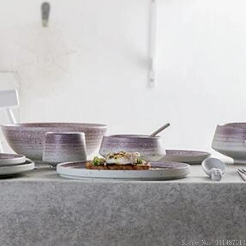 Creative Western Ceramic Gradient Purple Tableware Household Kitchen Restaurant Supplies Food Steak Salad Fruit Dinner Plate 1Pc