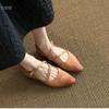 Soft sheepskin~ Retro leather soft sole with Mary Jane shoes women's shallow mouth single shoes flat pointed ballet shoes