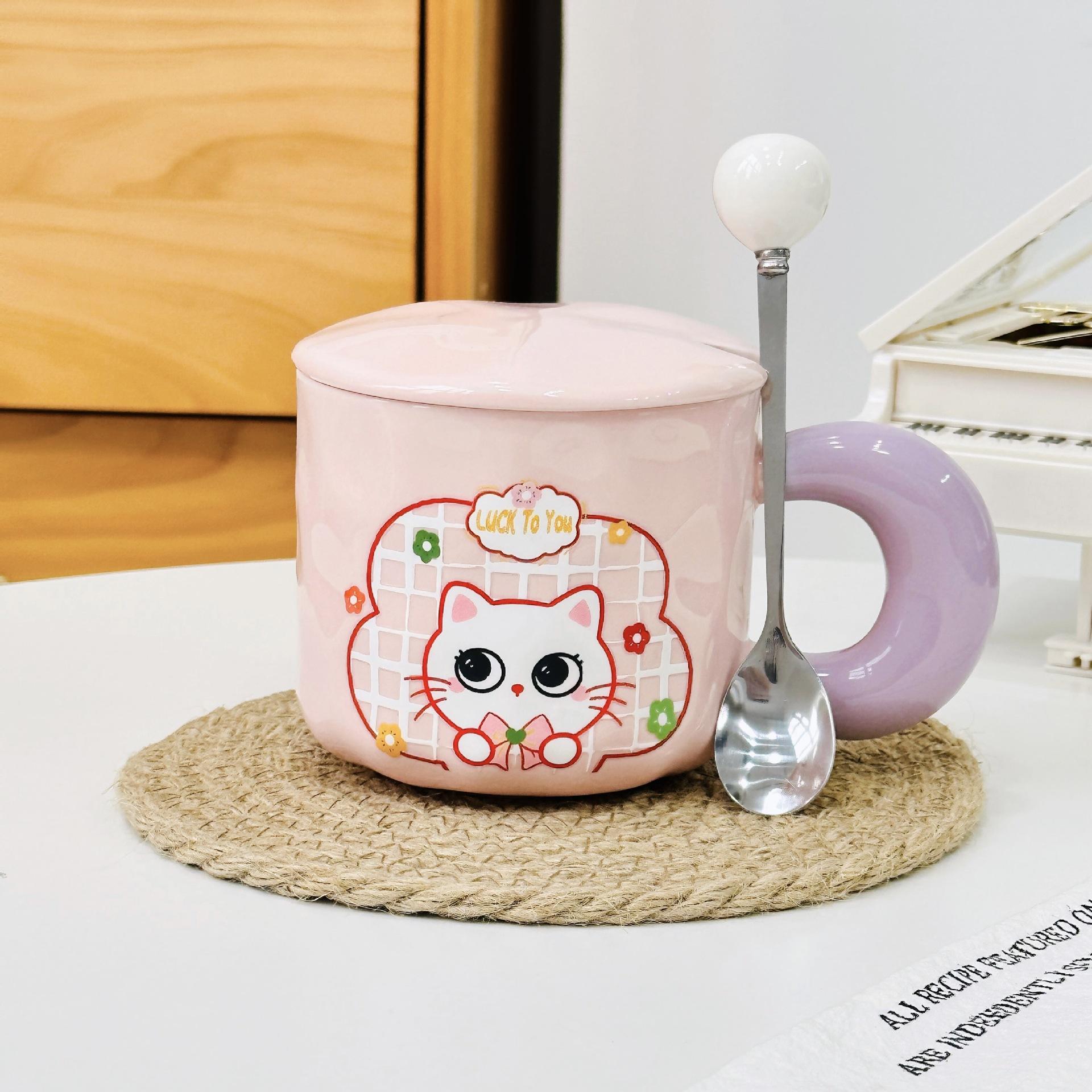 

Household Suit with Lid and Spoon Mug Cute Bear Doll Ceramic Cup Large Capacity High Value Water Cup for Girls 400ML