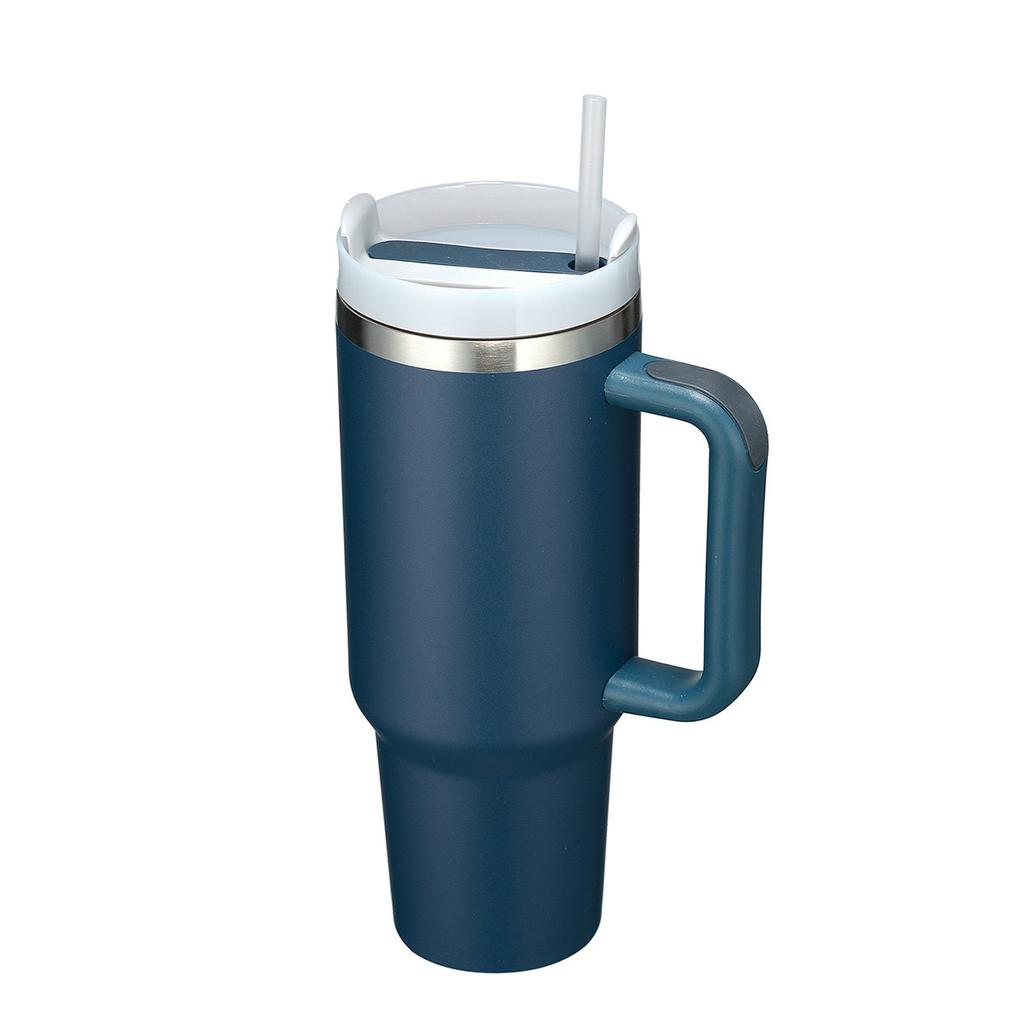 1Pc 1200ML 304Stainless Steel Print Cup with Straw Portable Car Cup Large Capacity Water Cup Car Water Bottle