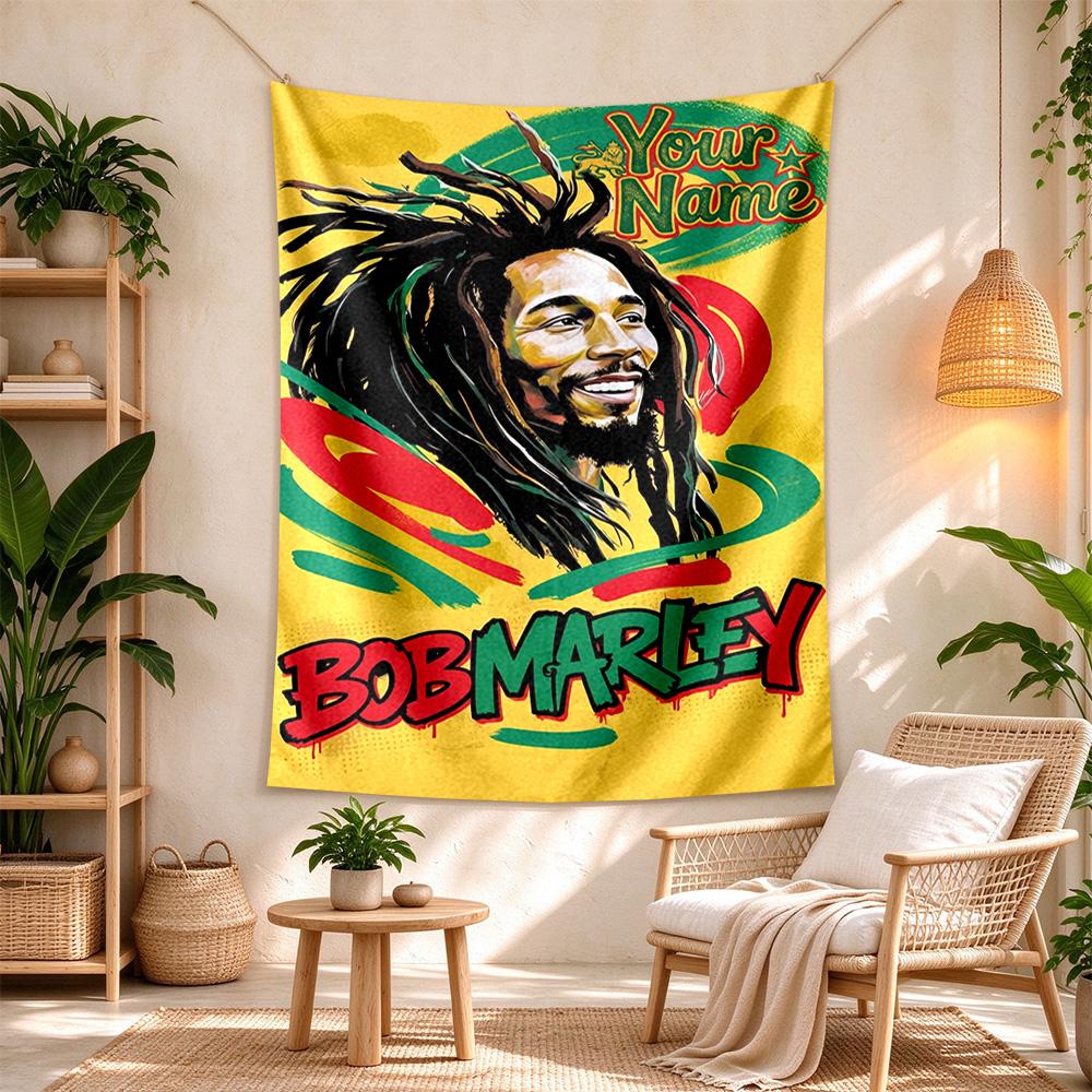 Bob Marley Customize Text Tapestry Boho Wall Hanging Vibrant Fade-Resistant Print Perfect for Dorm Room Multi-purpose for All Occasions