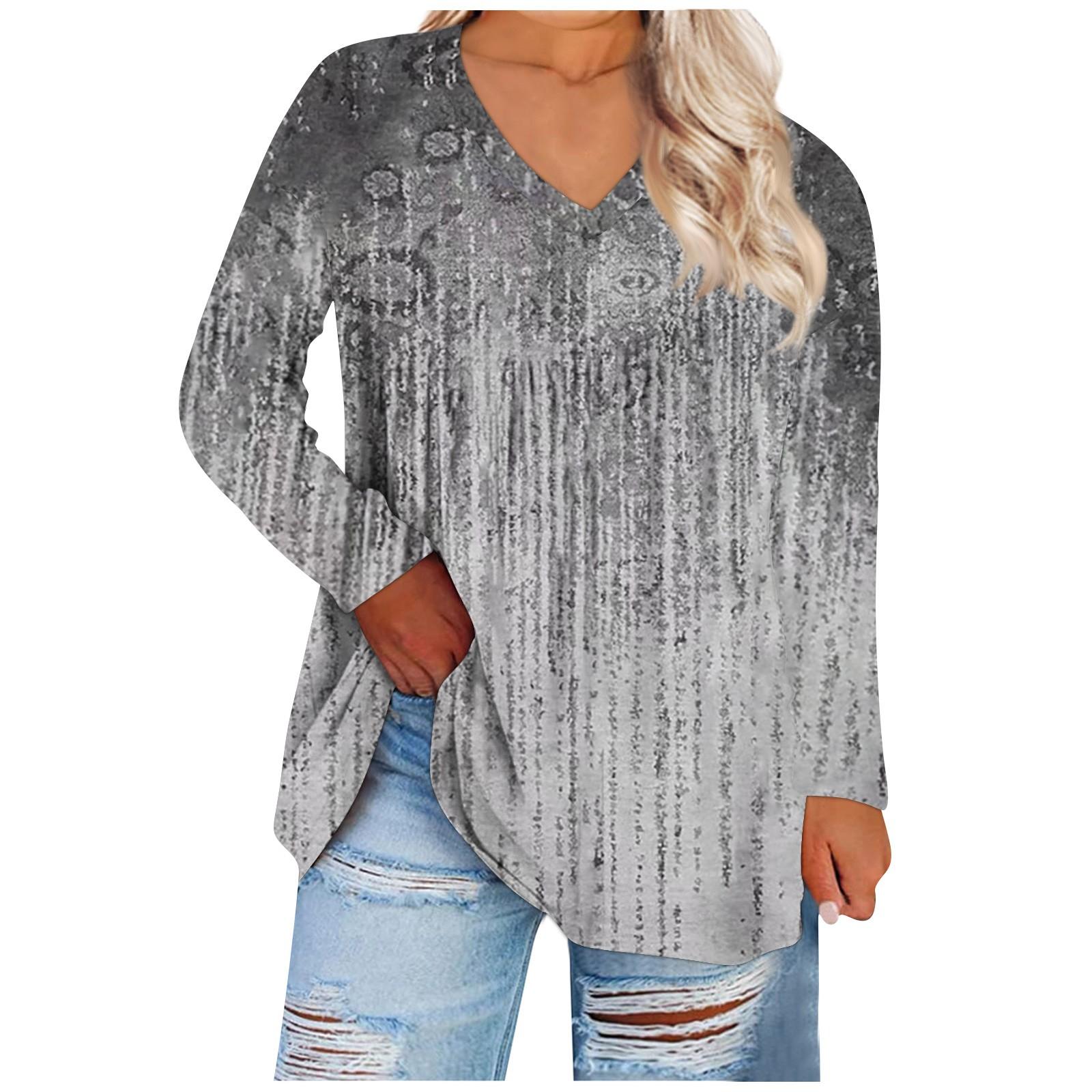 Женская свободная и удобная футболка с длинными рукавами и круглым вырезом — фото 8