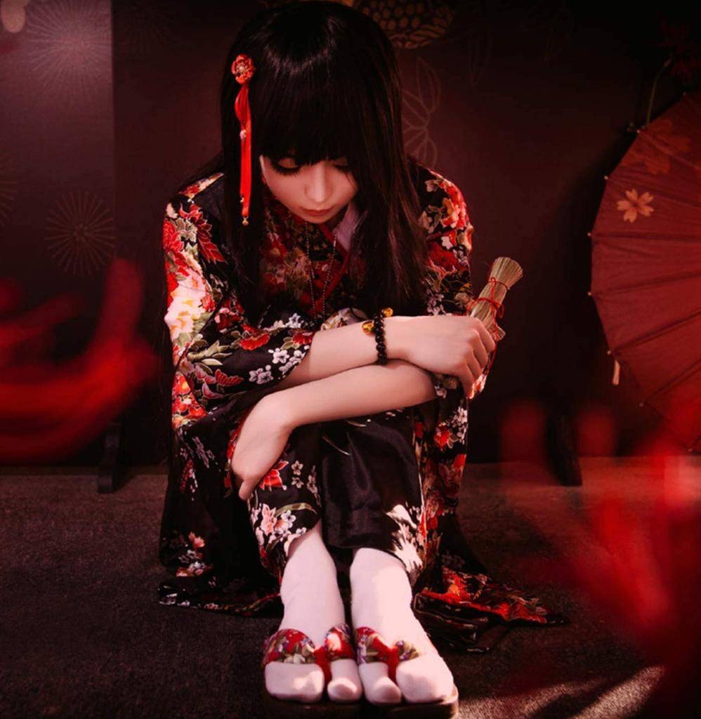 Japanese Hell Girl Long Floral Black [Lady Lazy] Clothes, Cosplay, Yukata, Pattern, Furisode, (S)