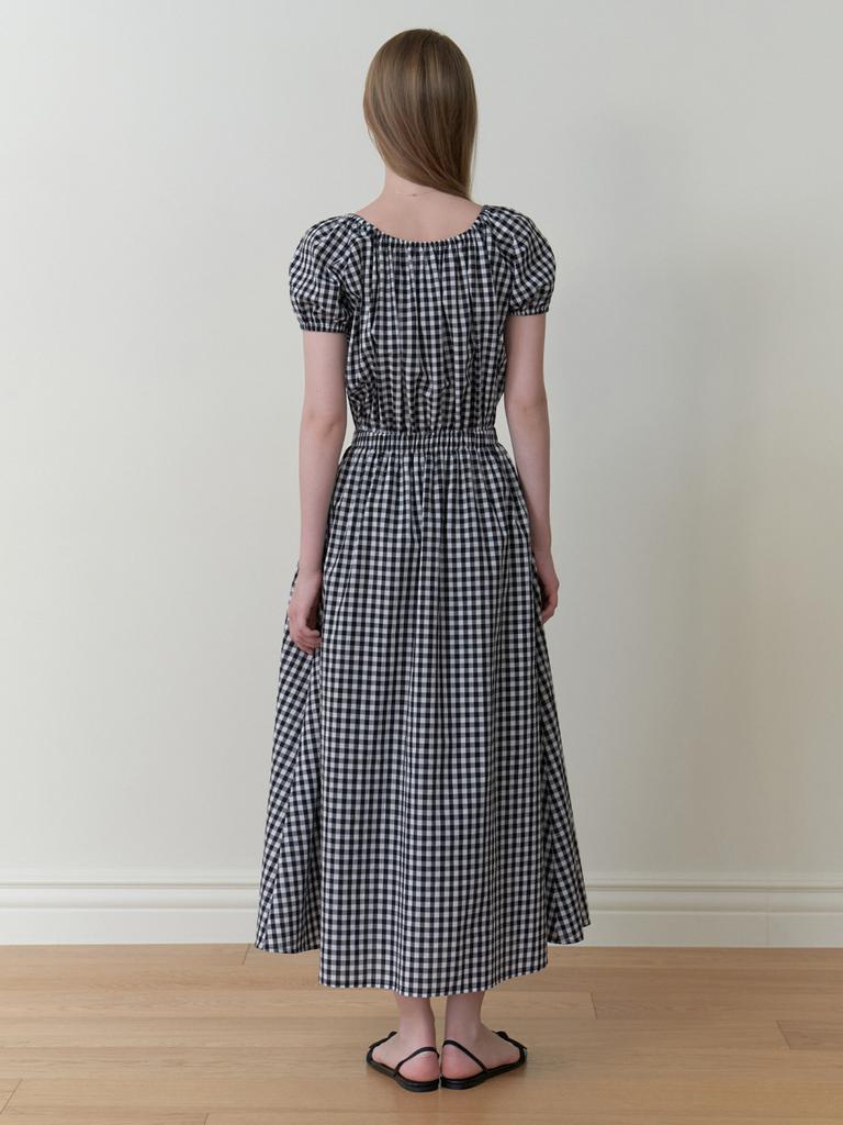 Liel Pluie Shirring Dress (Black Check)