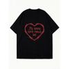 Oversized T Shirt Black Barbed Wire Heart My Tummy Hurts Really Bad Print Casual Streetwear Fashion Top For Women