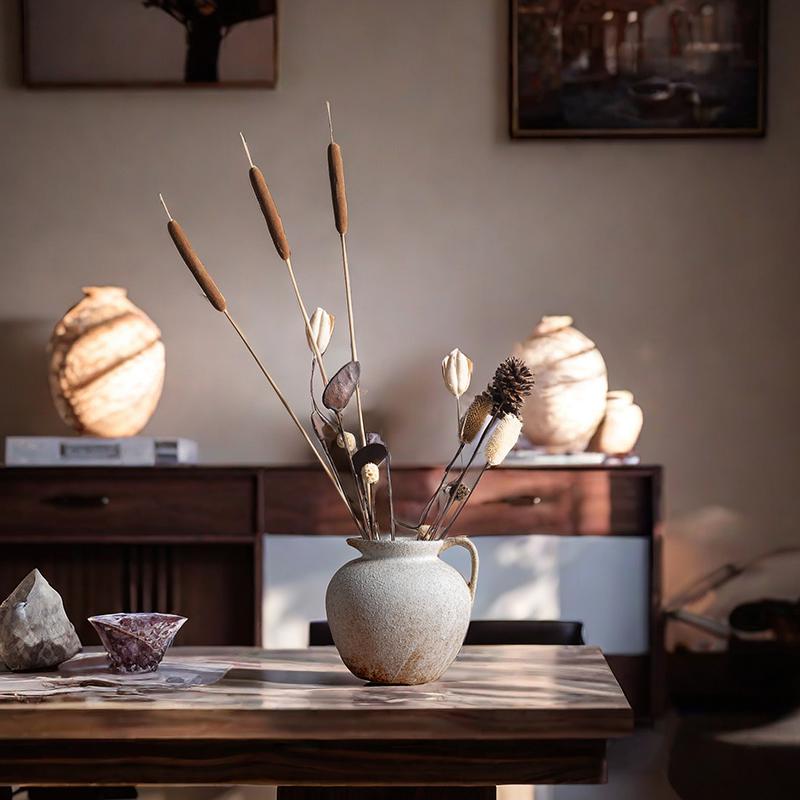 Keramická váza na sušené květiny Wabi-Sabi - Retro keramika pro kreativní aranžmá v jídelně nebo obývacím pokoji