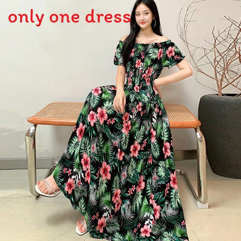 Bohemian Maxi Dress With Elastic Waist For Summer Beach Vacation And Artful Style