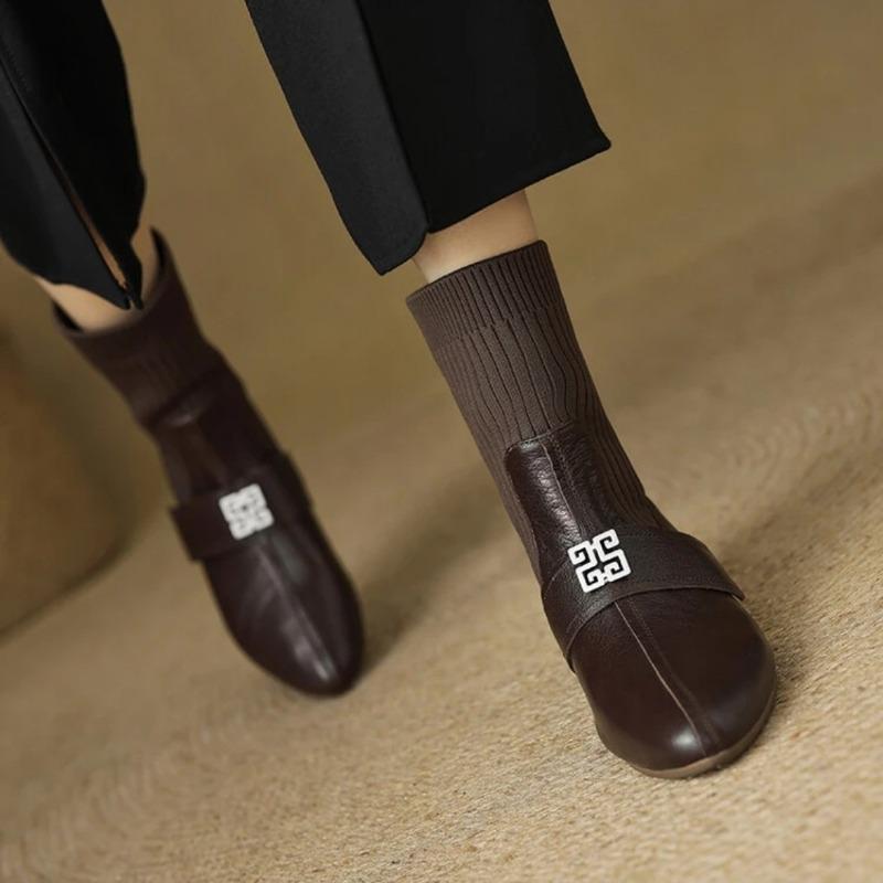 Fashion Women's Ankle Boot Mid Heel Fashion Square Toe Knitted Soft and Comfortable Breathable Stretch Boots 2024 New Female Footwear