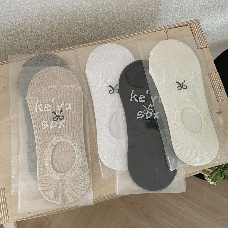 Vintage Embroidered Boat Socks Cartoon Bow Socks Schoolgirl Athleisure Socks Breathable Shallow Thin Socks