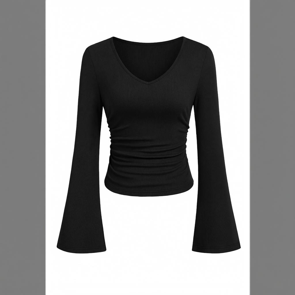 Women's Casual V-Neck Long Sleeve Top, Fashion Blouse for Daily Wear and Work