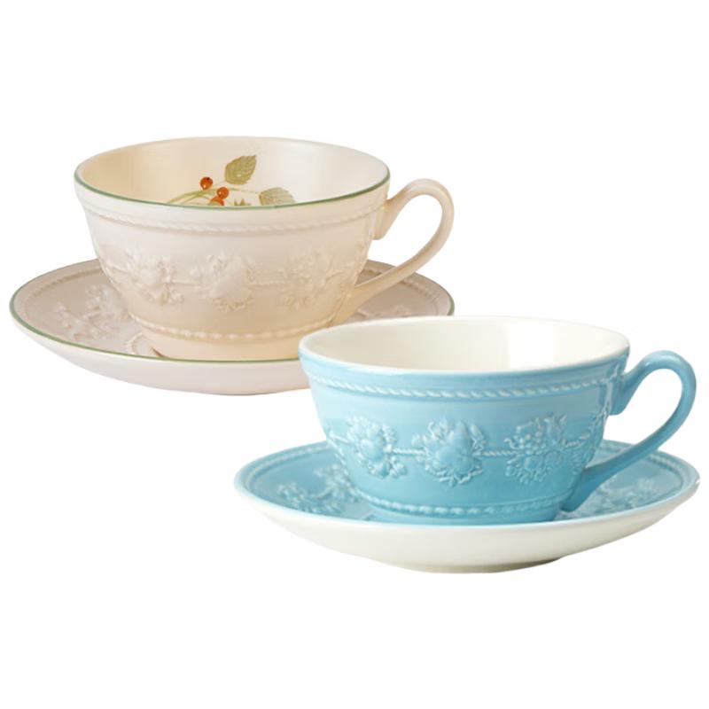 

Wedgwood Joyful Holiday Blue & Raspberry Tea Cup & Saucer Set