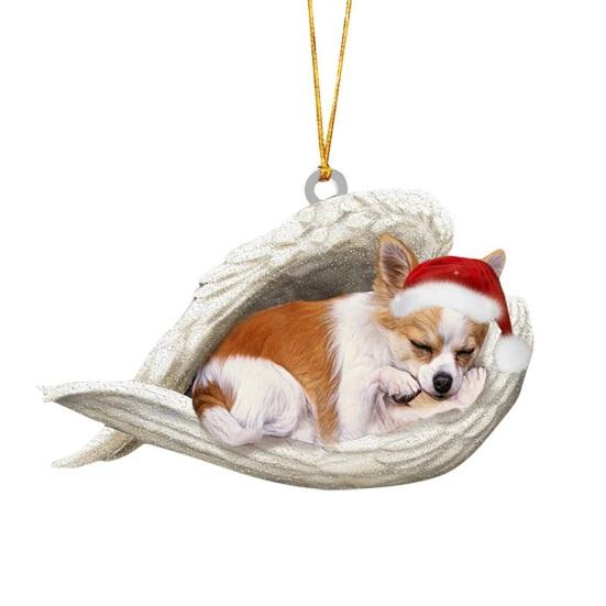 2Pcs Sleeping Dog Car Hanging Ornament, Acrylic 2D Flat Pendant, Cute Animal Rearview Mirror Charm, Christmas Gift Keychain