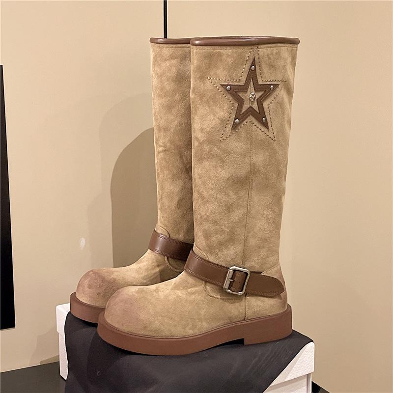 

Retro matte leather thick heel short boots women s 2025 autumn new sleeve western cowboy boots thick-soled round head Martin boots 40 темные хаки