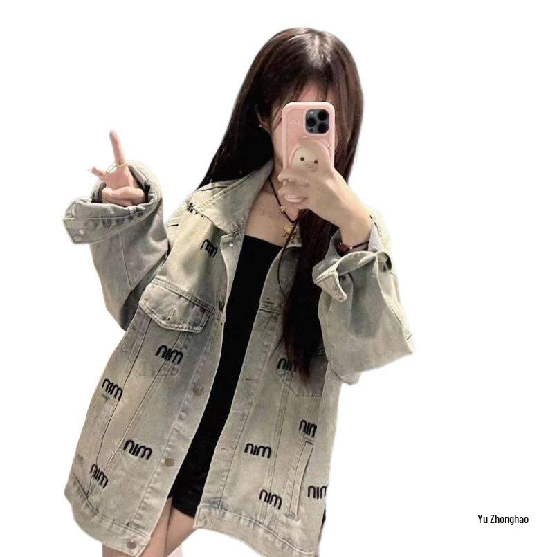 Embroidered Loose Fit Women's Denim Jacket - Trendy Korean and American Style for Students