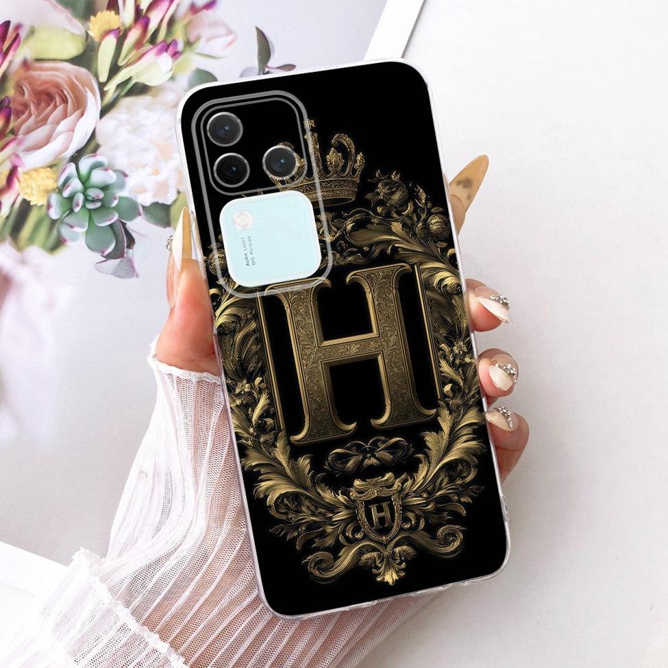 Für Vivo S18Pro V2344A Hülle Für Vivo S18 Pro Abdeckung Transparent Luxus Krone A-Z Buchstaben 2D Flaches Muster Weiches Gehäuse