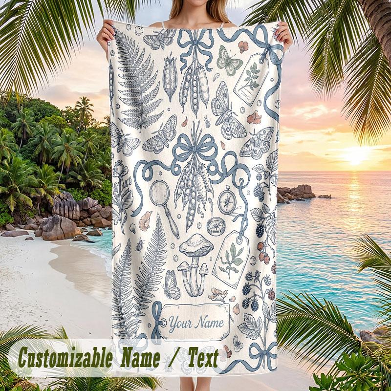 Natures Serenity Garden Theme Quick Dry Beach Towel Custom Name Text Print Large Sand Resistant Towel Beach Vacation