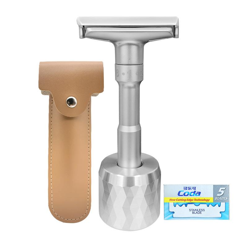 

Бритва старого образца Ручная бритва для мужчин Регулируемая острота Ручная бритва Двусторонняя бритва с держателем лезвия razor holder + 1 box of blades + base + set серебряный