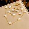 European-American Love Pearl Clavicle Chain Earrings & Bracelet Set - Gold Plated Stainless Steel, Light Luxury Fashion