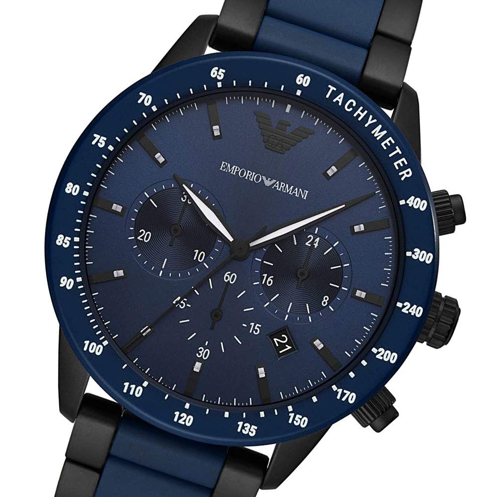 EMPORIO ARMANI Men's Mario Ceramica Chronograph Watch, Navy and Black, AR70001 [Parallel Import]