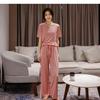 New Women's Solid Color Ice Silk Loungewear Two-Piece Set - Casual Soft Style