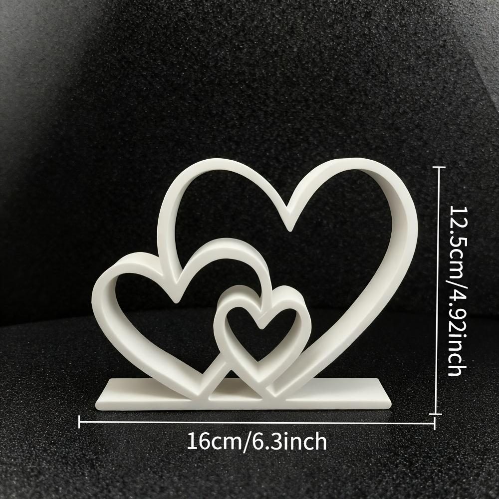 Three Love Connected Statues - Heart Shaped Romantic Couple Sculpture, Love Themed Ornament, Romantic Couple Anniversary белый