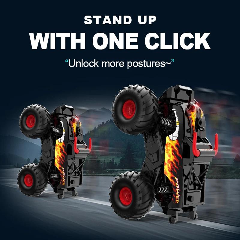 Amphibious RC Monster Truck, 2.4GHz Off-road Car with Mist Spray, 360° Rotation, Waterproof, 1 Click Stand Up for Kids