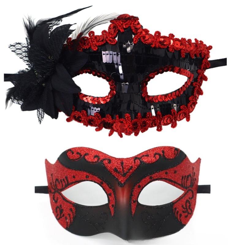 2 stuks Elegante Zwarte Kant Masquerade Maskerset voor Koppels - Perfect voor Venetiaans Feest, Mardi Gras en Halloween Vieringen