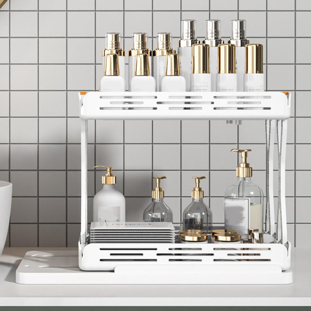 Pull Out Spice Shelves Non-Skid Base Rotating Double-Decker Kitchen Cabinet Organizer Modular Design for Seasoning Jars Medicine