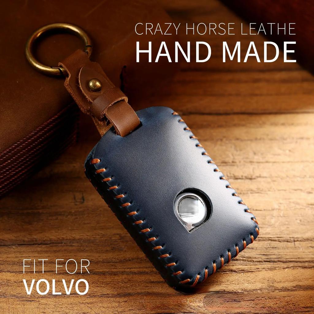 For Volvo Xc60 S90 Xc90 Xc40 Car Key Case Cover Key Fob Holder Remote Leather Pure Handwork Free Keychain Quantity Customized