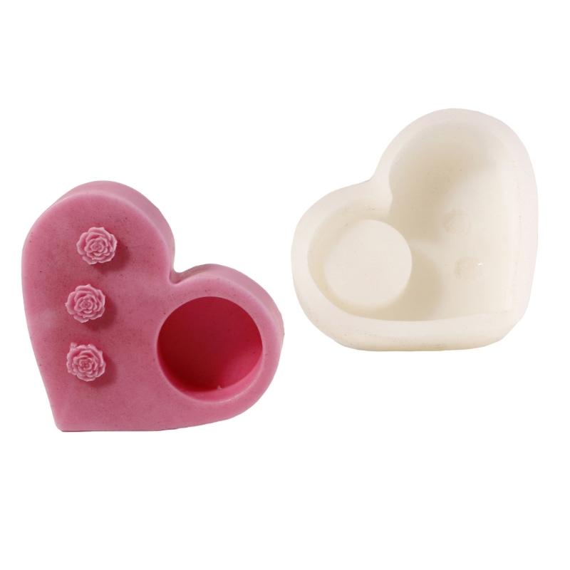 Embossed Heart Shaped Silicone Molds Silicone Candle Holder Molds Soap Molds for Epoxy Resin Candlestick Tealight Holder