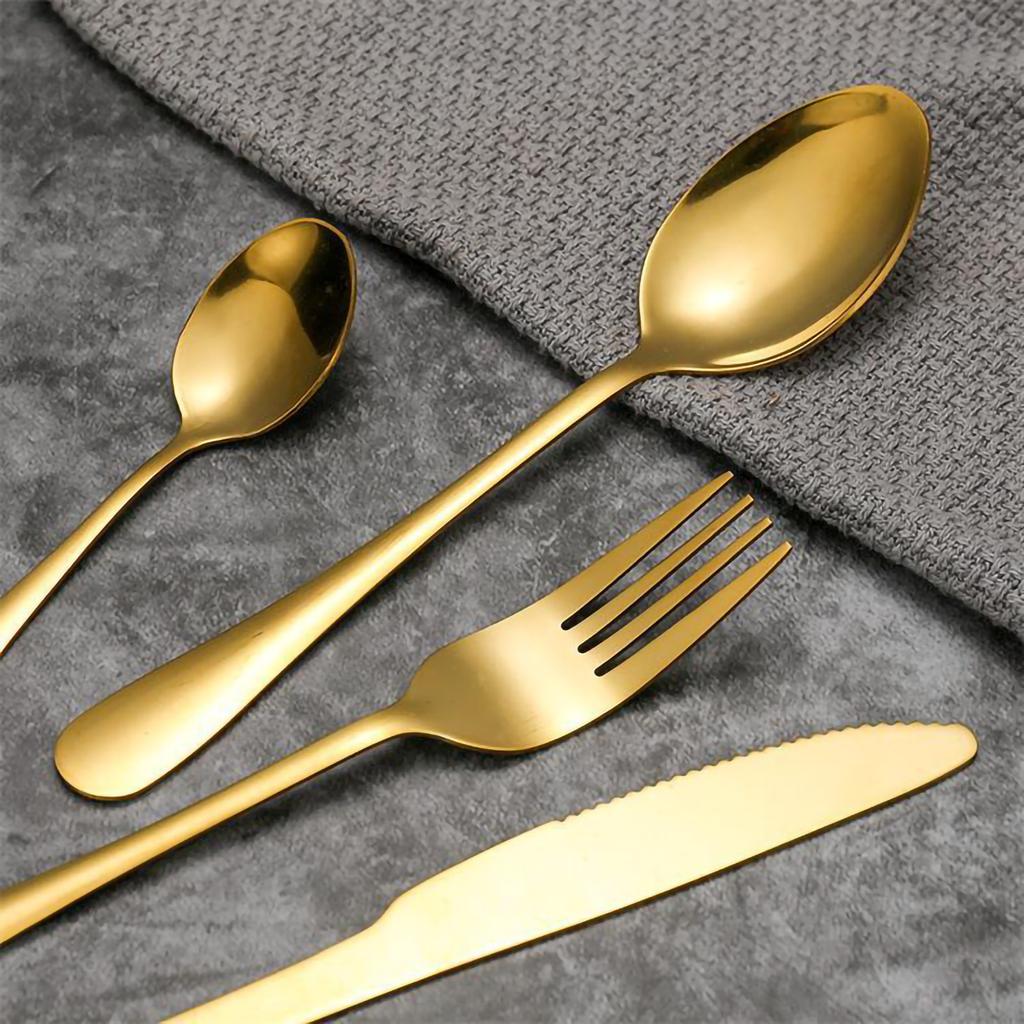 Besteckset Tragbar Edelstahl Steakmesser Gabel Löffel Geschirr Verdicktes Geschirrset Goldene Gabel
