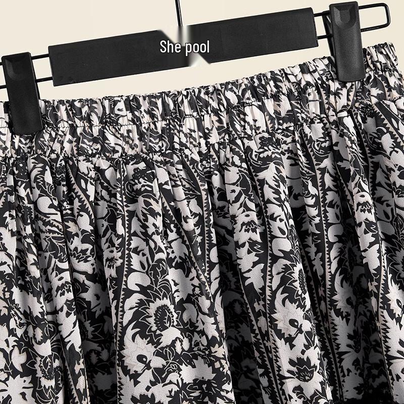 Ta Chi Lace Patchwork Chiffon Floral A-Line Skirt