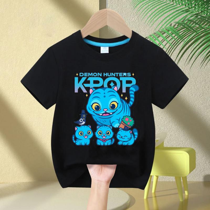2025 KPop Demon Hunters Print Fashion Casual Tops Kids T-shirt Crew Neck Cartoon Girls Boys Tee Casual Baby Girl Clothes Rumi