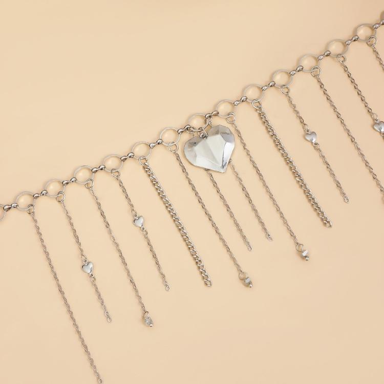 Bohemian Tassels Pendant Necklace Natural Stone Heart Accents Alloy Collarbone Chain Jewelry Gift For Trendsetters