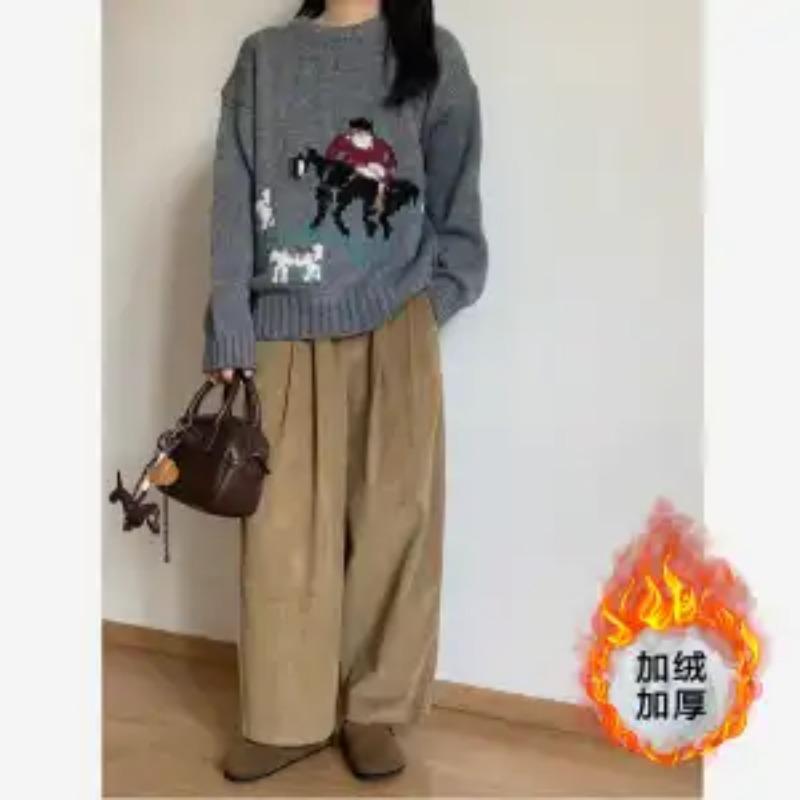 Korean High-waisted Corduroy Wide-leg Pants for Women Autumn Winter Thickened Velvet Loose and Versatile Casual Nine-point Pants