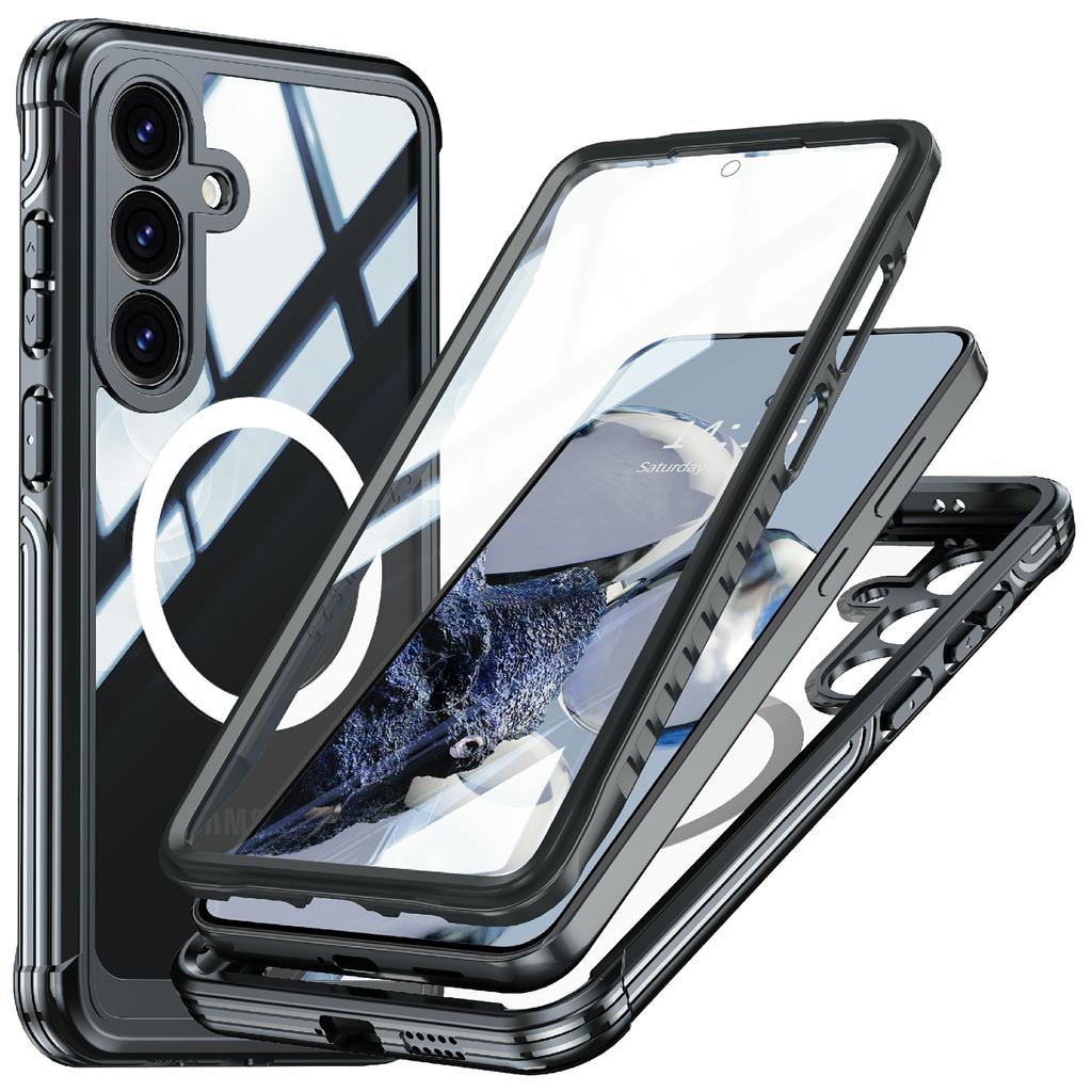 For Samsung Galaxy S25 Magnetic Case PC+TPU Phone Cover with Tempered Glass Screen Film