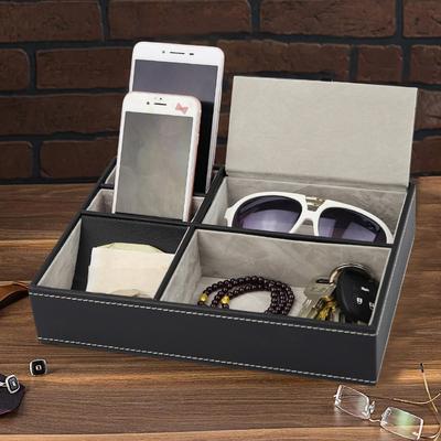 Bandeja de Valet com 5 Compartimentos Organizador de Mesa em Couro Sintético Caixa de Joias Organizador de Mesa de Cabeceira para Celular Chaves Carteira Óculos