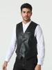 Men's PU Leather Vest V-Neck Single-breasted Slim-fit Casual Leather Vest Fashion Trend Men's Jacket